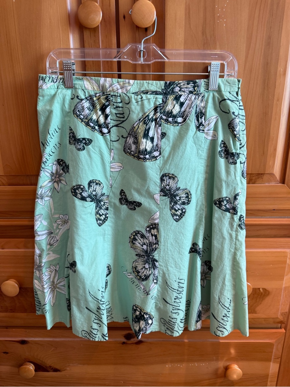 LOFT Mint Green Circle Skirt with Black & White Butterfly Print